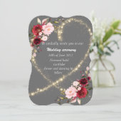 Invitation coeur à fleurs et à parties scintillant bordeaux,  (Debout devant)