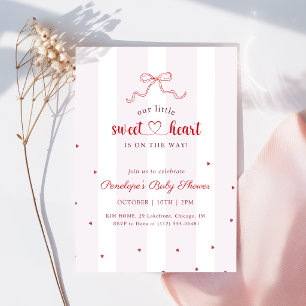 Invitation Cœur à Ruban Rouge Rose Petit Cœur Baby Shower
