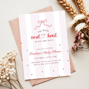 Invitation Cœur à Ruban Rouge Rose Petit Cœur Baby Shower
