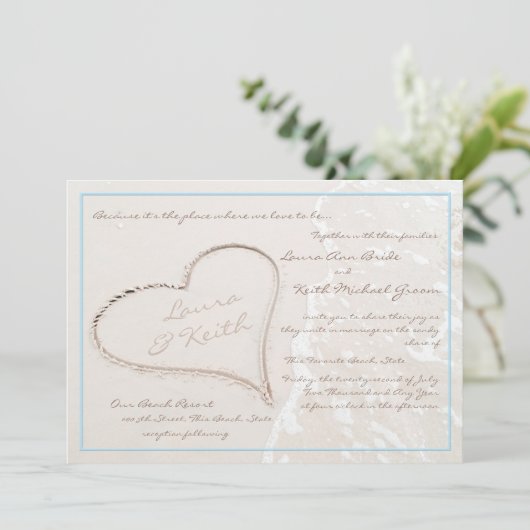 Invitation Coeur à Sand Beach Mariage (Debout devant)