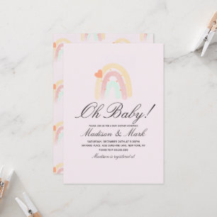 Invitation Cœur Aquarelle Arc-en-ciel Trait Bébé Naissance Ro