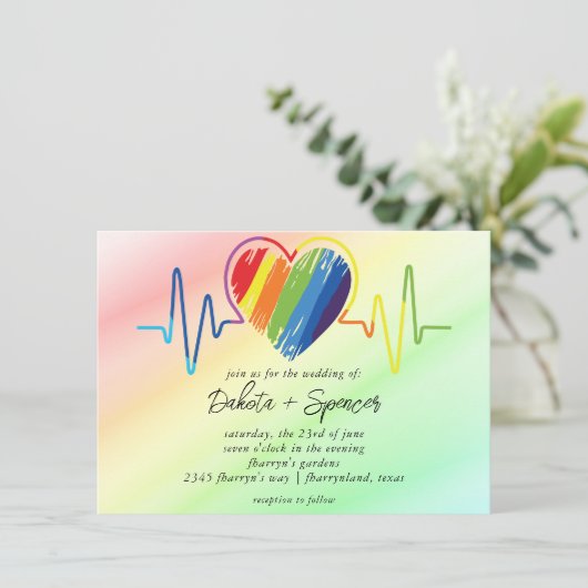 Invitation Coeur arc-en-ciel | Paint Scribble Heart Mariage (Debout devant)