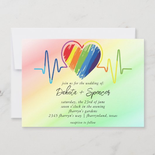 Invitation Coeur arc-en-ciel | Paint Scribble Heart Mariage (Devant)