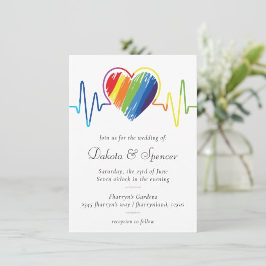 Invitation Coeur arc-en-ciel | Scribble Heart Mariage (Debout devant)
