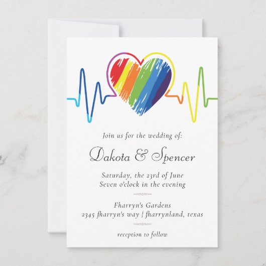 Invitation Coeur arc-en-ciel | Scribble Heart Mariage (Devant)
