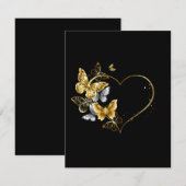 Invitation Coeur aux papillons d'or (Devant / Derrière)