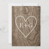Invitation Coeur avec initiales sur bois mariage couples douc (Devant)