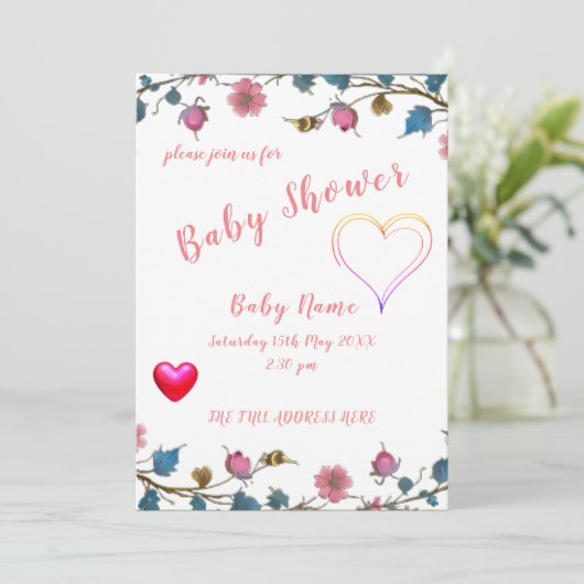Invitation Coeur baby shower (Debout devant)
