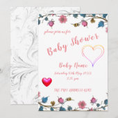 Invitation Coeur baby shower (Devant / Derrière)