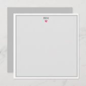Invitation Coeur blanc et rose gris monogrammé note plate (Devant / Derrière)