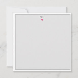 Invitation Coeur blanc et rose gris monogrammé note plate