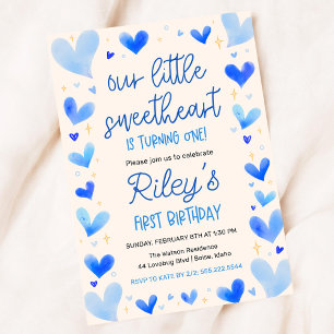 Invitation Cœur Bleu 1er Anniversaire Notre Petit Chéri