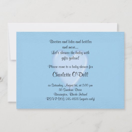 Invitation coeur bleu; baby shower (Devant)