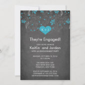 Invitation Coeur bleu Chalkboard avec Flower Engagement Party (Devant)