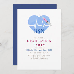 Invitation Coeur bleu clair, battement de coeur et soins infi