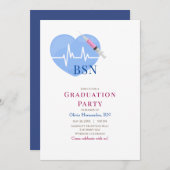 Invitation Cœur Bleu Clair, Rythme Cardiaque et Soins de la s (Devant / Derrière)