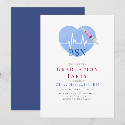 Invitation Cœur bleu clair, rythme cardiaque et soins de seri (Devant / Derrière)