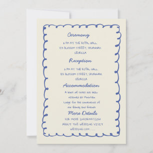 Invitation Cœur bleu dessiné à la main Détails de mariage fan