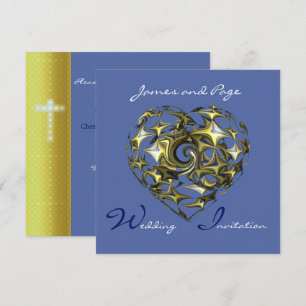 Invitation Coeur bleu et or avec croix