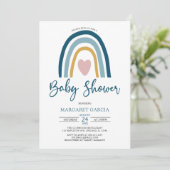 Invitation Coeur Bleu Muet Boho Baby shower arc-en-ciel (Debout devant)