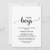Invitation Coeur bleu | Simple Black Calligraphy Twin Boys (Devant)