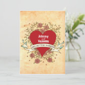 Invitation Coeur bohémien, Roses, oiseaux, et Mariage de bann (Debout devant)