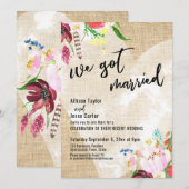 Invitation Cœur Boho Fleurs Toile de Jute Nous Nous Sommes Ma (Devant / Derrière)