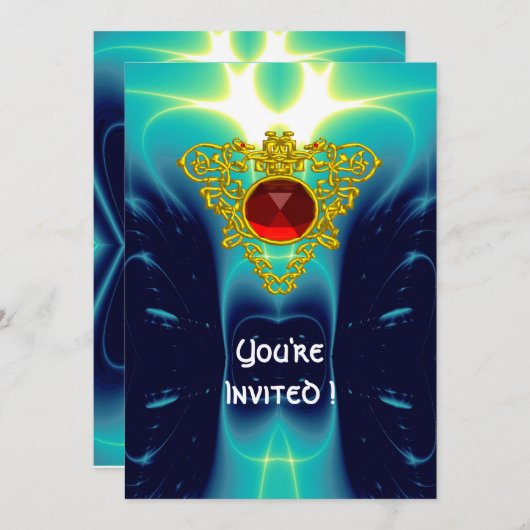 Invitation COEUR CELTIQUE bleu vif (Devant / Derrière)