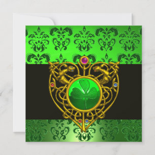 Invitation CŒUR CELTIQUE DE LA SAINT-PATRICK Vert Damassé Mon