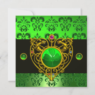 Invitation CŒUR CELTIQUE DE LA SAINT-PATRICK Vert Damassé Mon