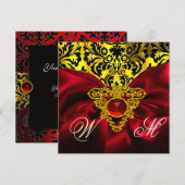 INVITATION CŒUR CELTIQUE OR RUBAN ROUGE MONOGRAMME DAMASSÉ (Devant / Derrière)