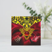 INVITATION CŒUR CELTIQUE OR RUBAN ROUGE MONOGRAMME DAMASSÉ (Debout devant)