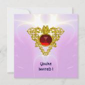 Invitation COEUR CELTIQUE, rouge vif, or violet rose (Devant)