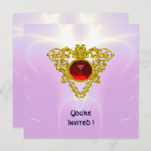 Invitation COEUR CELTIQUE, rouge vif, or violet rose (Devant / Derrière)