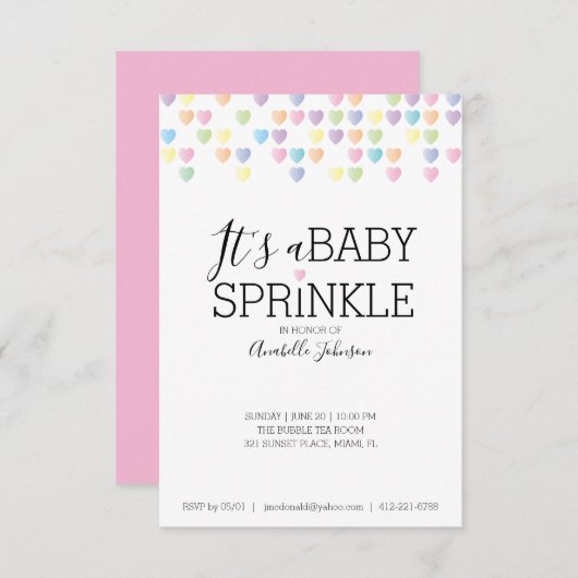 Invitation coeur confetti BABY SPRINKLE pastel douche arc-en- (Devant / Derrière)