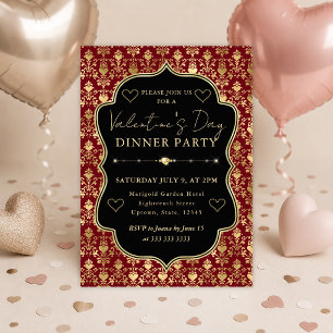 Invitation Cœur damassé rouge et or pour la Saint-Valentin