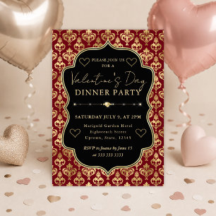 Invitation Cœur damassé rouge et or pour la Saint-Valentin