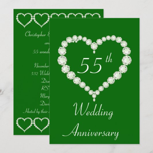 Invitation Cœur d'amour Diamant Émeraude Anniversaire (Devant / Derrière)