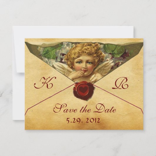 INVITATION CŒUR D'ANGE CIRE SCELLÉ PARCHEMIN MONOGRAMME (Devant)