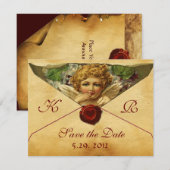 INVITATION CŒUR D'ANGE CIRE SCELLÉ PARCHEMIN MONOGRAMME (Devant / Derrière)