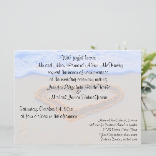 Invitation Coeur dans le mariage de plage de sable (Debout devant)