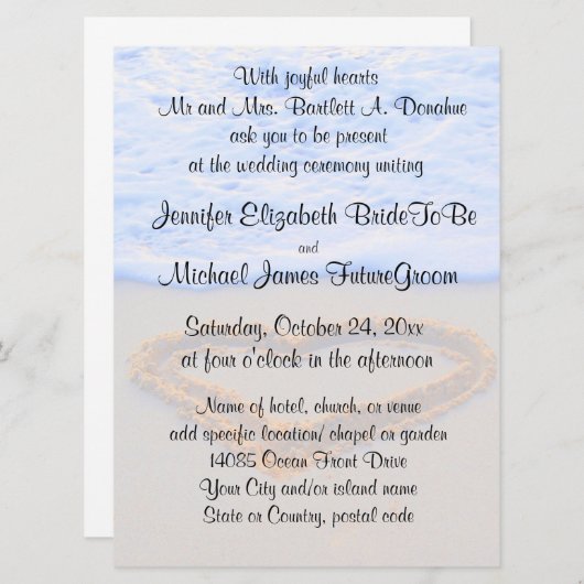 Invitation Coeur dans le mariage de plage de sable (Devant / Derrière)