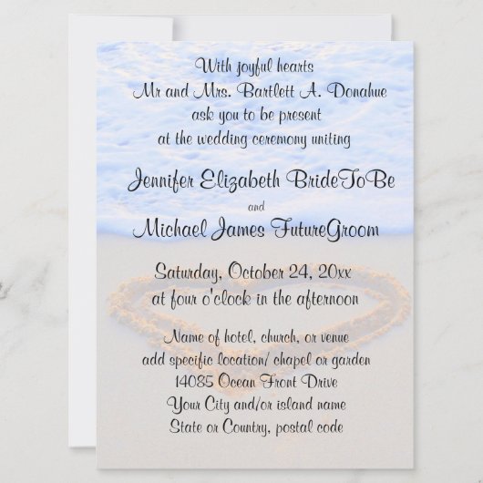 Invitation Coeur dans le mariage de plage de sable (Devant)