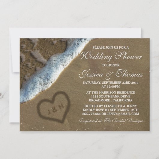Invitation Coeur Dans Le Sable Beach Mariage Douche Invitatio (Devant)