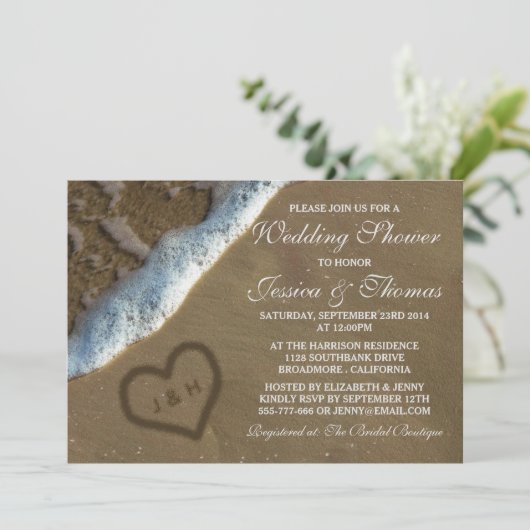 Invitation Coeur Dans Le Sable Beach Mariage Douche Invitatio (Debout devant)