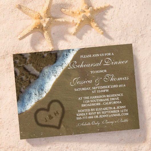 Invitation Coeur Dans Le Sable Plage Déjeuner De Répétition D