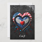 Invitation Coeur dans les couleurs du drapeau américain. (Dos)