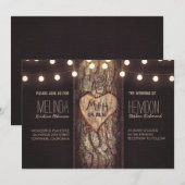 Invitation coeur d'arbre rustique et lumières à cordes (Devant / Derrière)