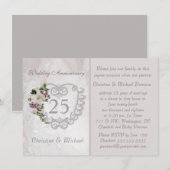 Invitation Cœur d'argent et lys 25e anniversaire de mariage (Devant / Derrière)