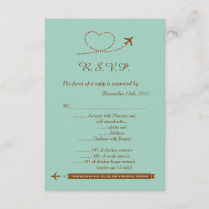 Invitation Cœur d'avion bleu Mariage 3,5x5 R.S.V.P. Réponse